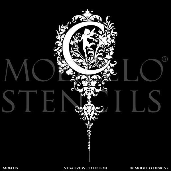 Letter C Decorative Script Design Painted on Wall Quotes and Lettering - Modello Custom Stencils