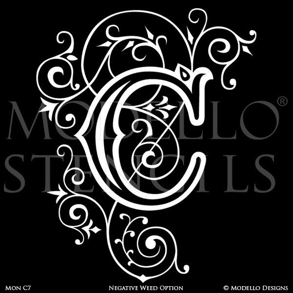 Letter C Ornamental Flourish Wall Mural Stencils & Wall Quotes - Modello Custom Stencils