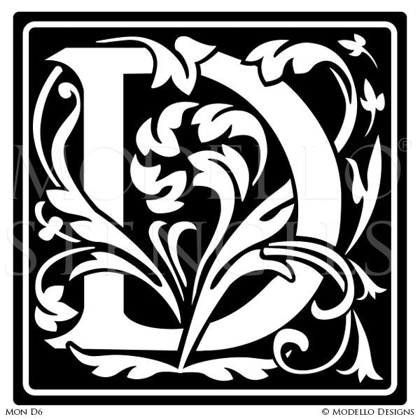 Letter D Large Tile Stencils Classic Monogram Designs - Custom Modello Stencils
