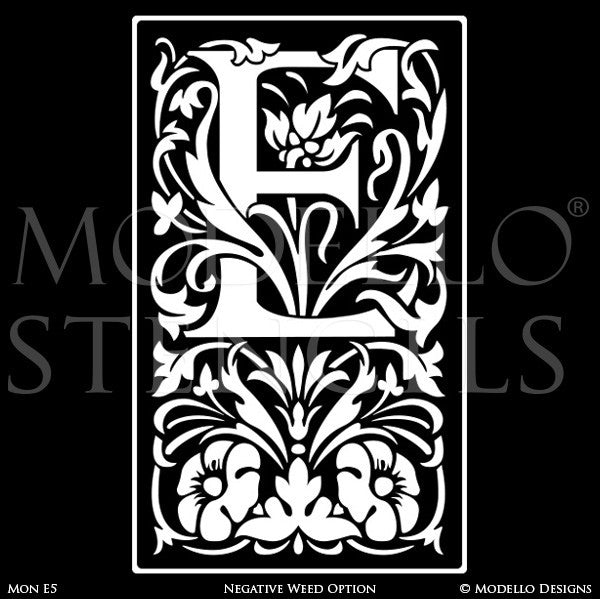 Letter E Initial Alphabet Lettering Wall Art Stencils - Modello Custom Stencils