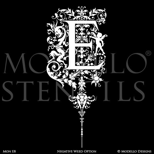 Letter E Decorative Design Painted on Wall Quotes and Lettering - Modello Custom Stencils