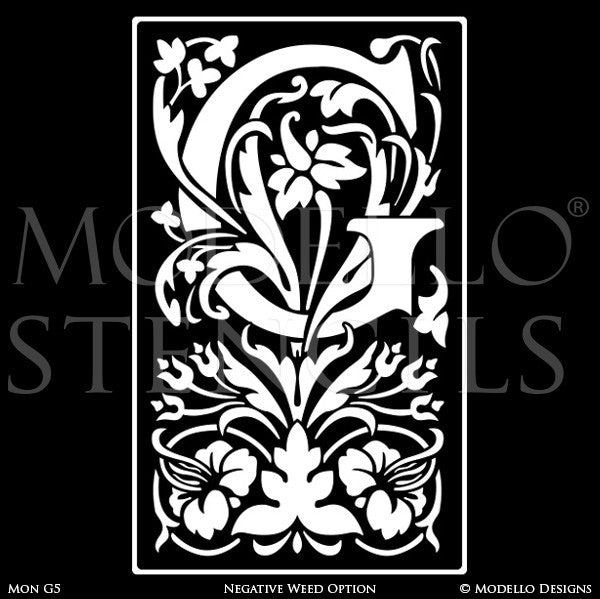 Letter G Decorating Family Name and Initials on Wall with Modello Custom Stencils