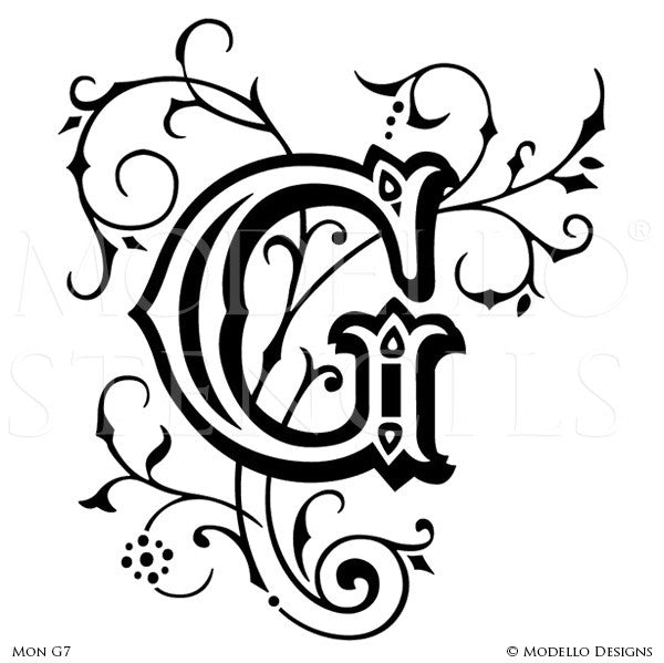 Letter G Decorative Design Painted on Wall Quotes and Lettering - Modello Custom Stencils