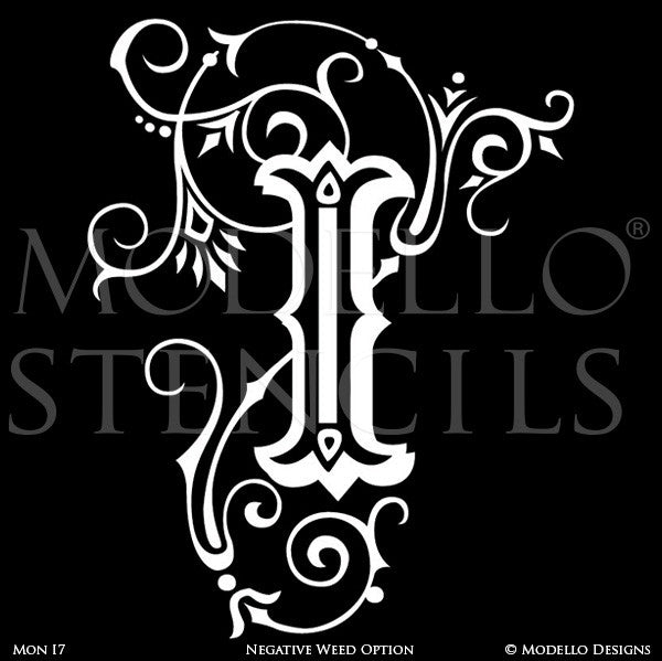 Letter I Decorating Family Name and Initials on Wall with Modello Custom Stencils