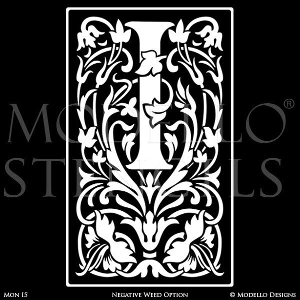 Letter I Monogram Stencils with Ornate Classic Foliage Designs - Modello Custom Stencils