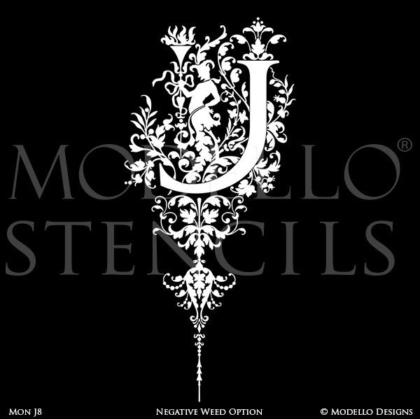 Letter J Ornate Classic Designs Wall Mural Stencils & Wall Quotes - Modello Custom Stencils