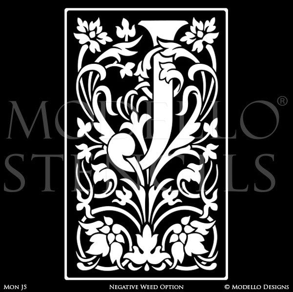 Letter J Floral Wall Mural Stencils & Wall Quotes - Modello Custom Stencils