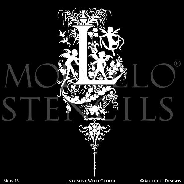 Letter L Decorative Painted Fairy Vines Custom Modello Monogram Stencils