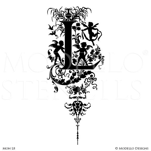 Letter L Decorative Painted Fairy Vines Custom Modello Monogram Stencils