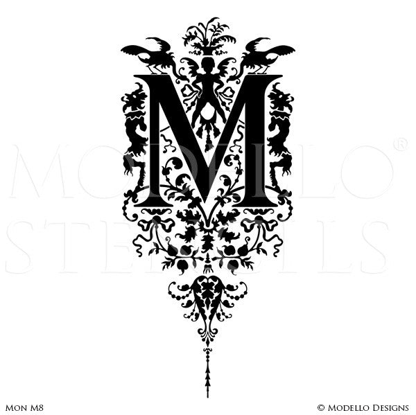 Letter M Script Typography Lettering Stencils for Custom Painted Wall Decor - Modello Custom Stencils