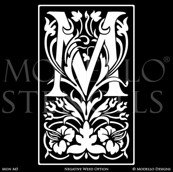 Letter M Script Typography Lettering Stencils for Custom Painted Wall Decor - Modello Custom Stencils