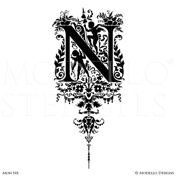 Letter N Peel and Stick Custom Stencils for DIY Painted Monograms - Modello Custom Stencils