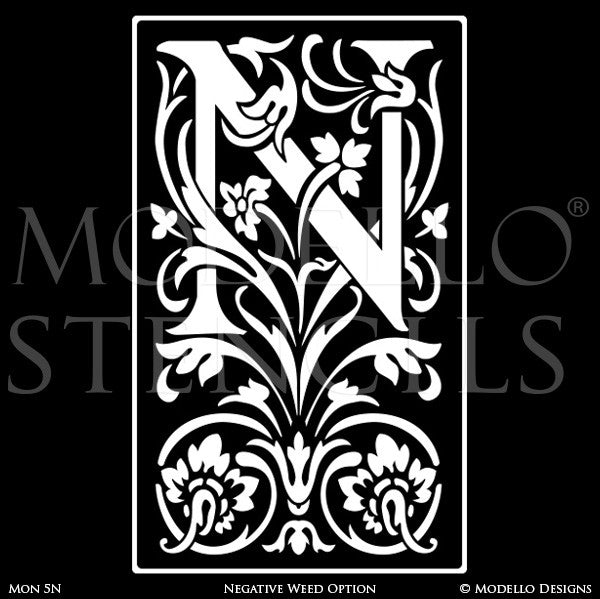 Letter N Decorative Design Painted on Wall Quotes and Lettering - Modello Custom Stencils
