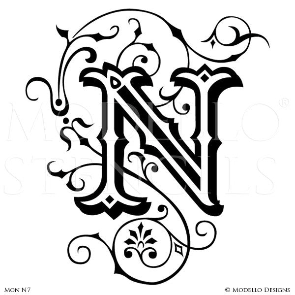 Letter N Professional Decorating and Painting Monogram Designs - Modello Custom Stencils
