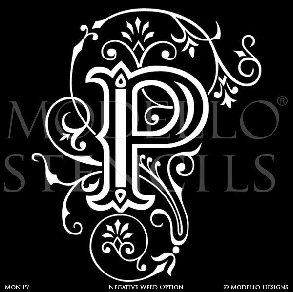Letter P Ornamental Flourish Wall Mural Stencils & Wall Quotes - Modello Custom Stencils