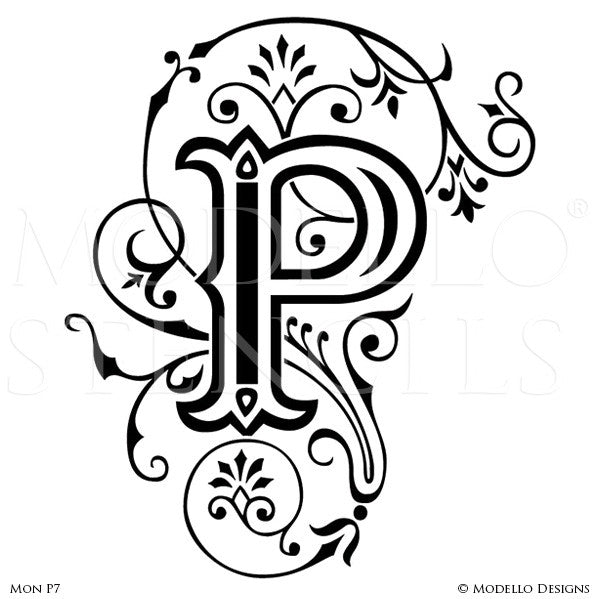 Letter P Initial Alphabet Lettering Wall Art Stencils - Modello Custom Stencils