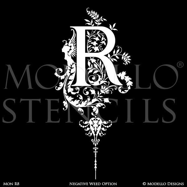 Letter R Decorating Family Name and Initials on Wall with Modello Custom Stencils
