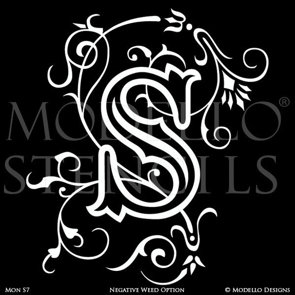 Letter S Monogram Initial Decorative Wall Painting Stencils - Modello Custom Stencils