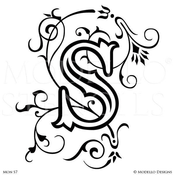 Letter S Custom Adhesive Stencils Monogram Wall Art - Modello Custom Stencils