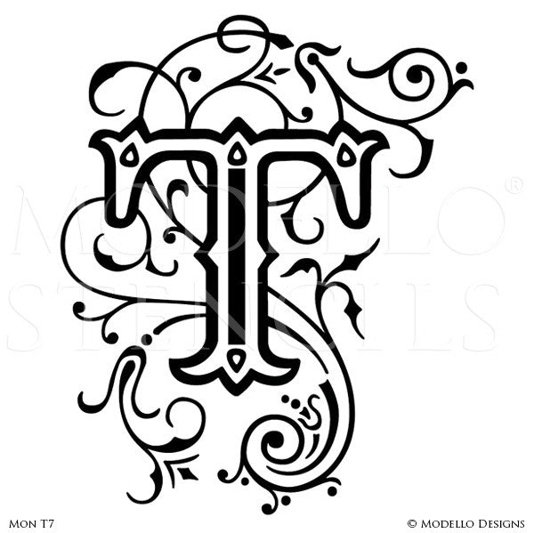 Letter T Custom Alphabet Lettering Wall Art Designs for Classic Decor - Modello Custom Stencils