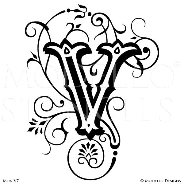 Letter V Monogram Initial Decorative Wall Painting Stencils - Modello Custom Stencils