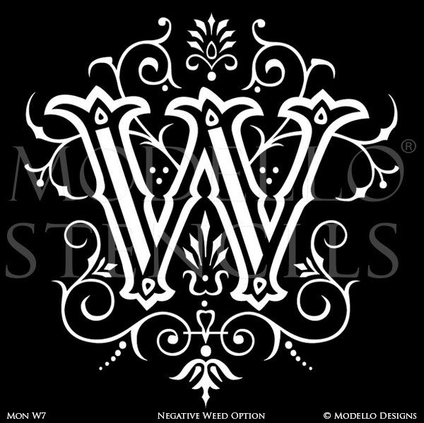 Letter W Decorative Script Design Painted on Wall Quotes and Lettering - Modello Custom Stencils