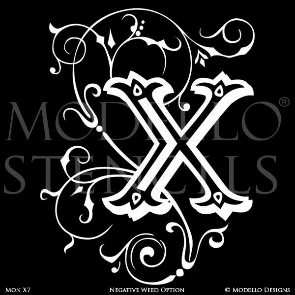 Letter X Decorative Script Design Painted on Wall Quotes and Lettering - Modello Custom Stencils