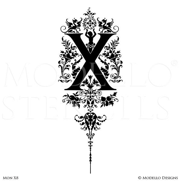Letter X Decorative Script Design Painted on Wall Quotes and Lettering - Modello Custom Stencils
