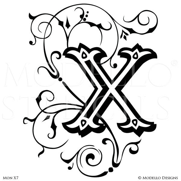Letter X Script Typography Lettering Stencils for Custom Painted Wall Decor - Modello Custom Stencils
