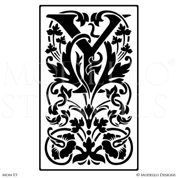 Monastick Lettering Y Monogram Wall Art - Custom Lettering Stencils from Modello Designs ...