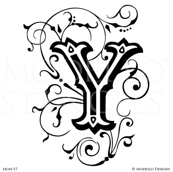 Letter Y Custom Adhesive Stencils Monogram Wall Art - Modello Custom Stencils