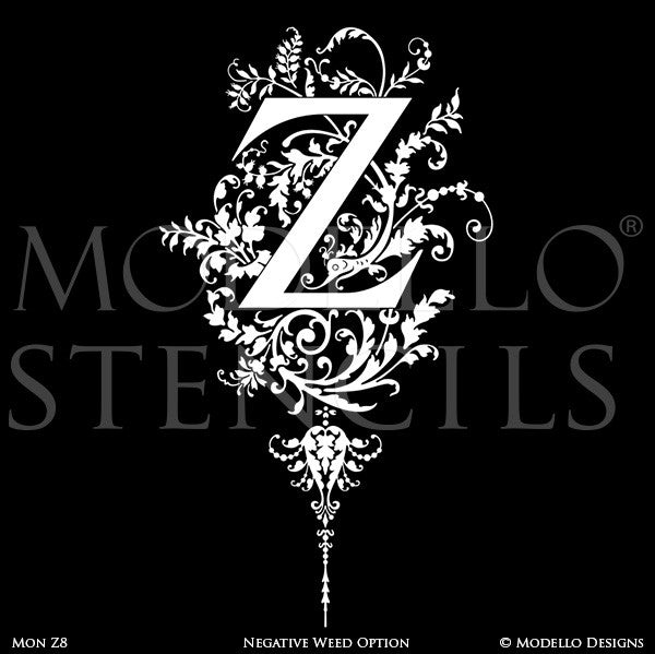 Letter Z Ornate Painted Vines Classic Designs Wall Mural Stencils & Wall Quotes - Modello Custom Stencils