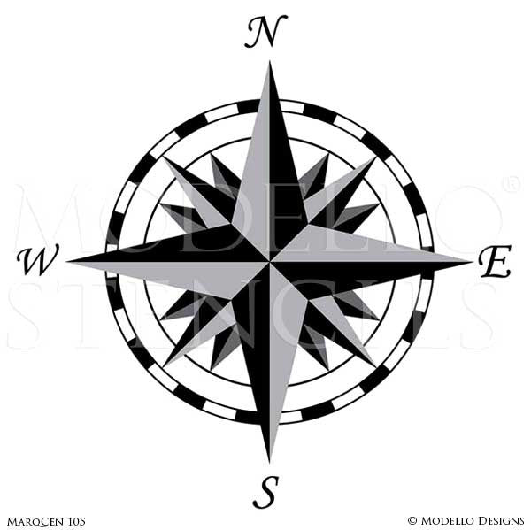 Painted Compass on Marquetry Wood Floors - Modello Medallion Stencils