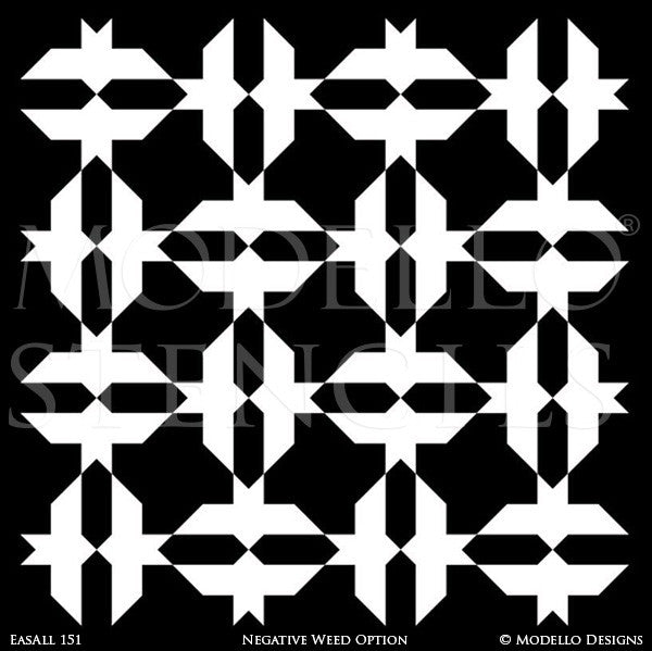 Modern or Tribal or Asian Decorating Idea using Large Geometric Pattern Wall Stencils - Modello Designs