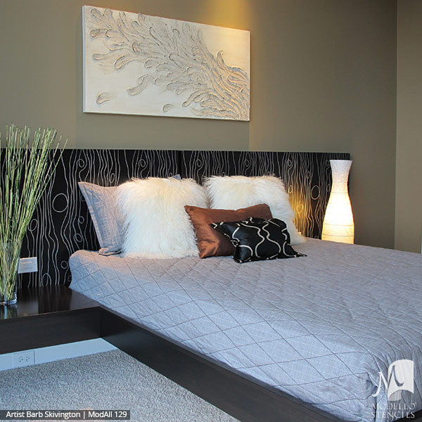 Modern Swirl Lines Painted and Stenciled on Decorative Wall Finish - Modello Custom Wall Stencils