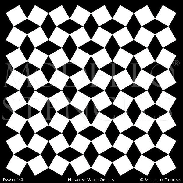 Modern or Tribal or Asian Decorating Idea using Large Geometric Pattern Wall Stencils - Modello Designs
