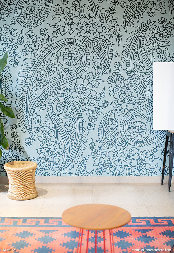 Large Wall Mural Stencils for Painting DIY Paisley Wall Art Design
