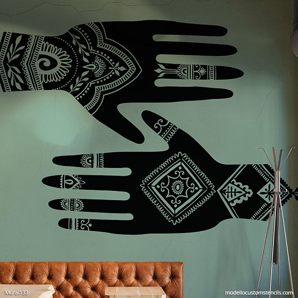 NEW! Henna Hands Wall Mural Stencil Set