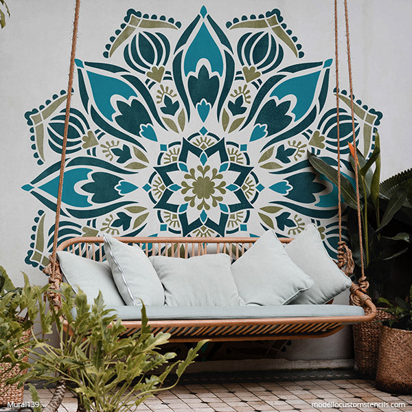 Large Mandala Wall Art Stencils for Painting Boho Bedroom Mural Design