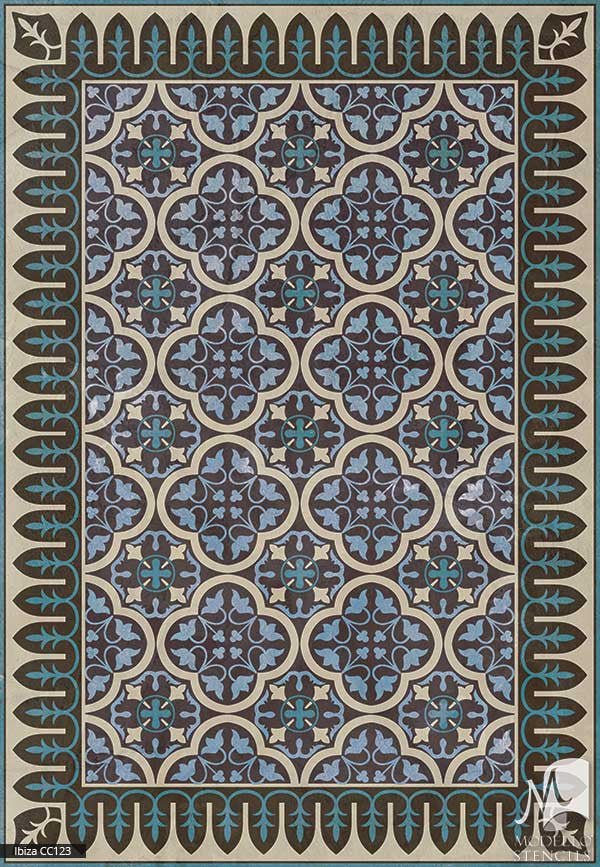 Spanish Interior Design and Decor - Large Adhesvie Carpet Panel Floor Ceiling Stencils - Modello Custom Stencils
