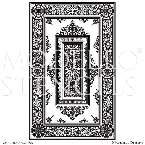 Oriental Asian Designs Painted onto Faux Carpet and Ceiling Panel Stencils - Modello Custom Stencils