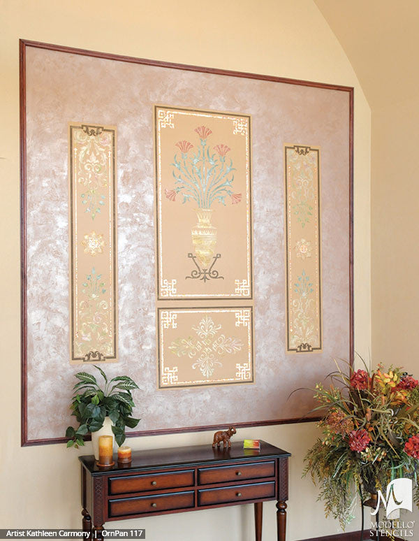 Tall Large Door Wall Window Panel Stencils for Art Deco Plant Flower Ornamental Style Decorating - Modello Custom Wall Stencils