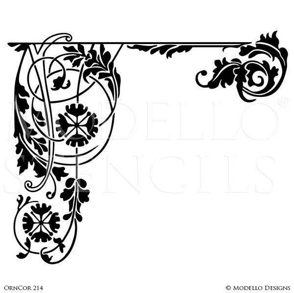 Leaves Vines Designs on Custom Painted Ceiling Corner Murals - Modello Custom Adhesive Vinyl Stencils