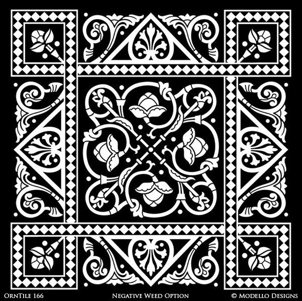 Detailed and Classic Square Tile Stencils with Flower and Modern Designs - Modello Custom Stencils