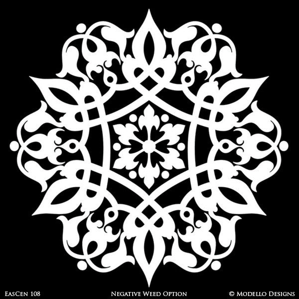 Colorful Ceiling Design with Painted Medallion Stencils - Exotic Oriental Moroccan Asian Indian Decor