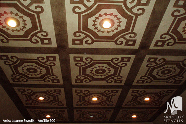 Painted Ceiling Tile Stencils - Modello Custom Stencils