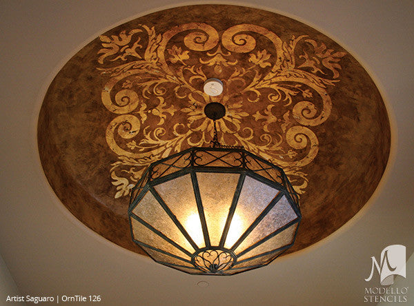Painted Ceiling Tile Stencils with Classic European Style - Modello Custom Stencils
