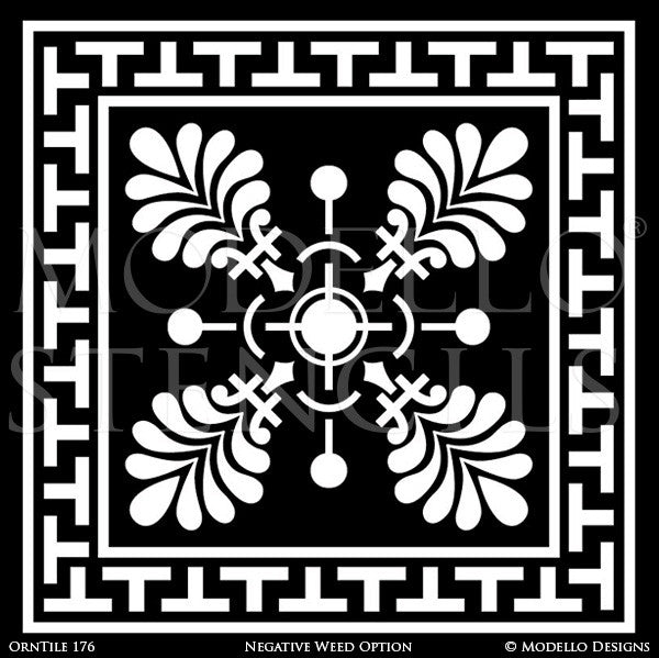 Grecian Greek Decor Style using Painted Tile Stencils - Modello Custom Stencils