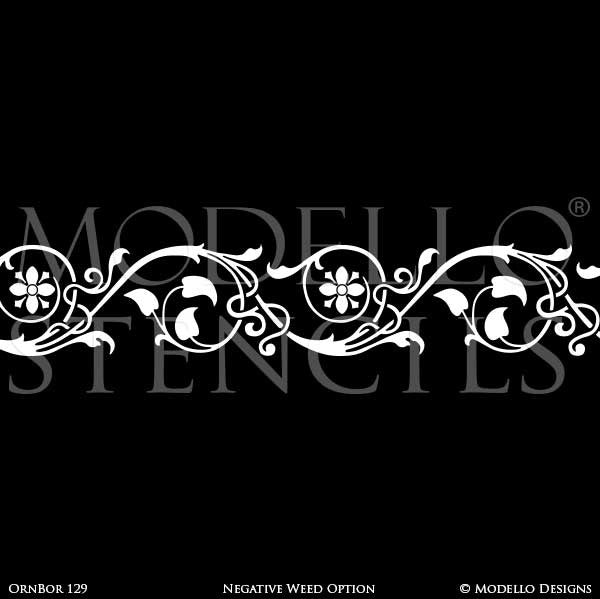 Leaves Vines Designs on Custom Painted Ceilings - Modello Custom Adhesive Vinyl Border Stencils