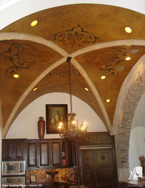 Painted Ceiling Stencils with Classic European Style - Modello Custom Stencils